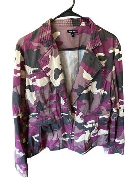 Pure Amici Women’s Purple / Cream / Green Fitted Camo Blazer Jacket Size L
